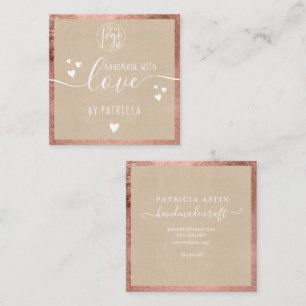 Handmade love typography rose gold kraft logo square business card
