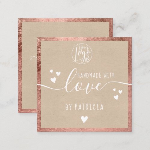 Handmade love typography rose gold kraft logo square business card