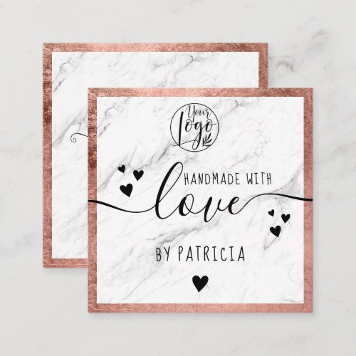 Handmade love typography rose gold marble logo square business card