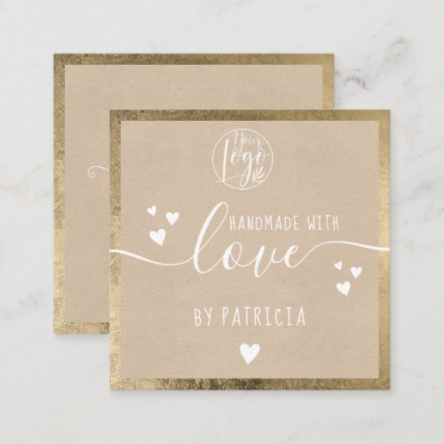 Handmade love typography rustic gold kraft logo square business card