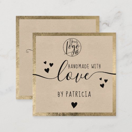 Handmade love typography rustic gold kraft logo square business card