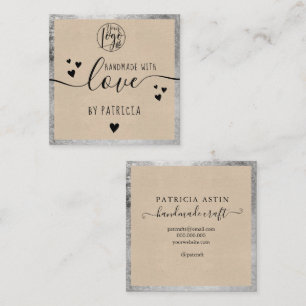Handmade love typography silver kraft square business card