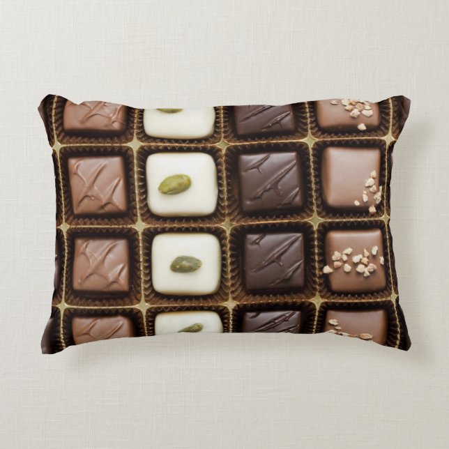 Handmade luxury chocolate in a box accent pillow (Front)