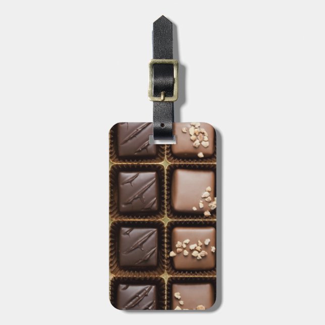 Handmade luxury chocolate in a box luggage tag (Front Vertical)