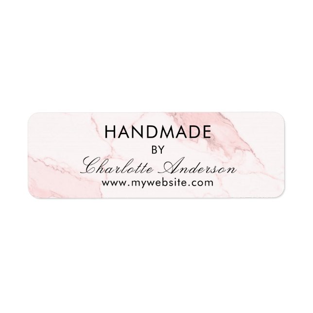 Handmade made by name blush pink marble label (Front)