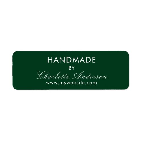 Handmade made by name emerald green white label