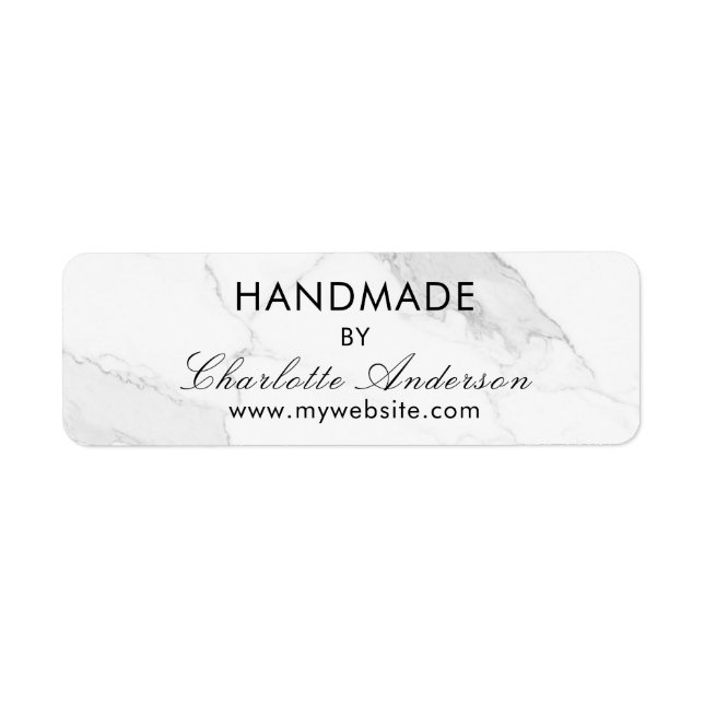 Handmade made by name white marble label (Front)