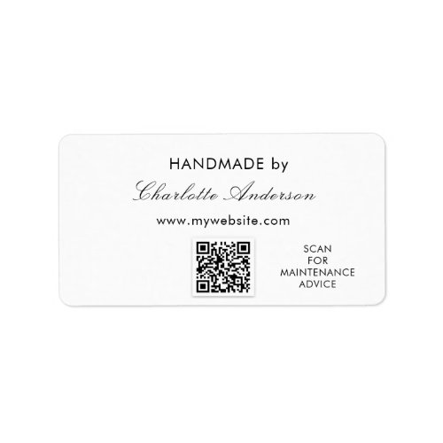 Handmade made by name white qr code  label