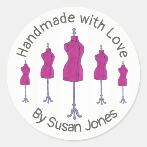 Handmade Made with Love Custom Sewing Mannequin Classic Round Sticker