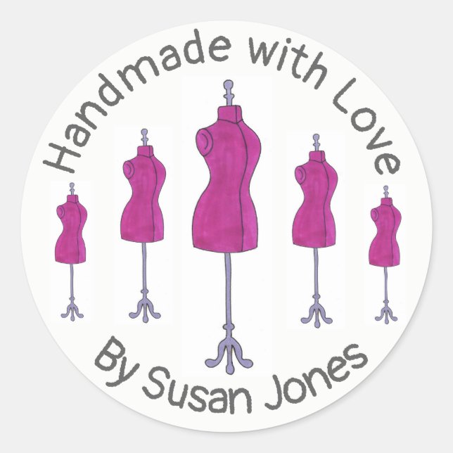 Handmade Made with Love Custom Sewing Mannequin Classic Round Sticker (Front)