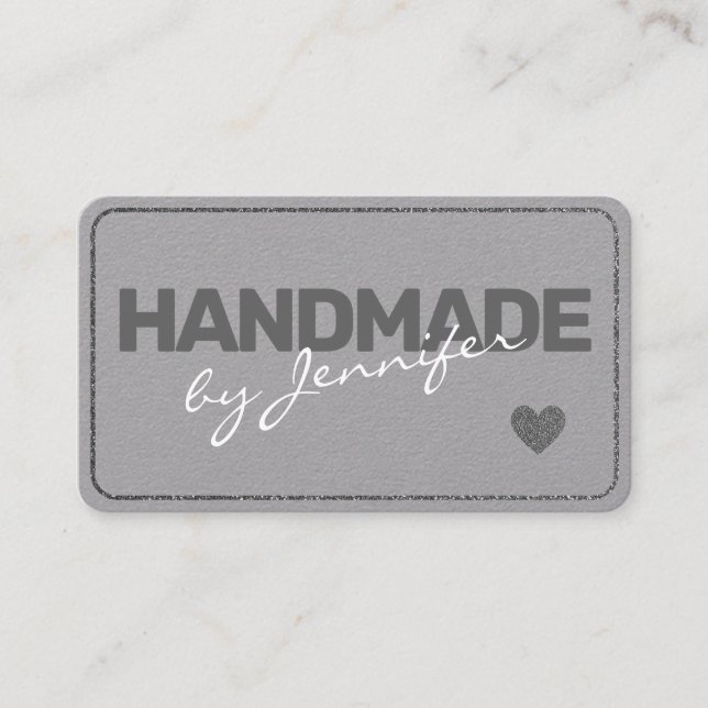 Handmade Minimalist Plain Gray Simple Style Heart Business Card (Front)