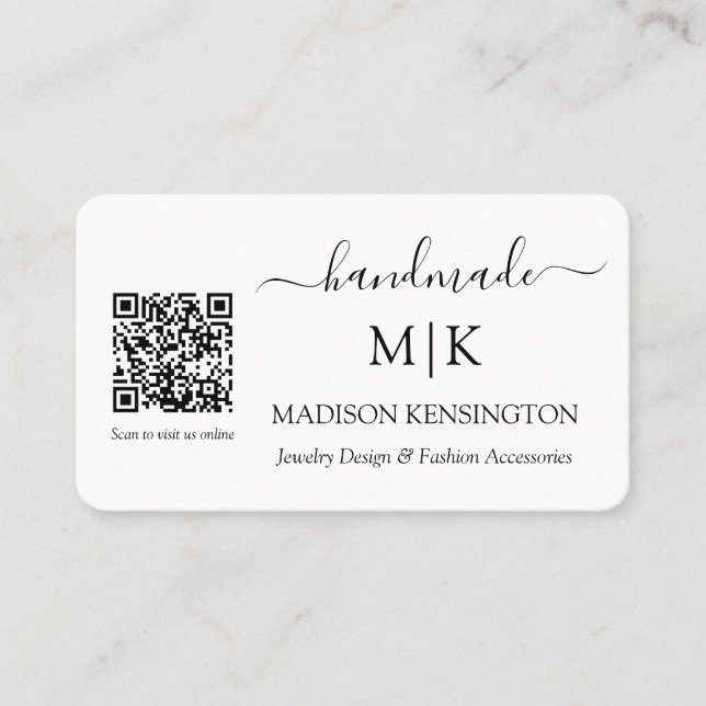 Handmade Monogram or Add Logo Business QR Card (Front)