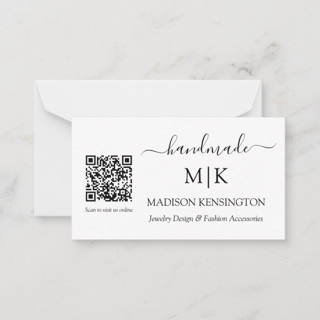 Handmade Monogram or Add Logo Business QR Small Note Card (Front)