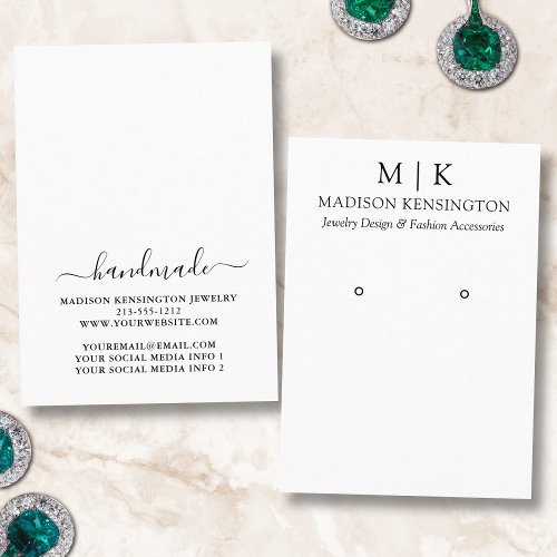 Handmade Monogram or Add Logo Earring Display Business Card