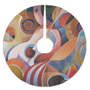 Handmade Music Abstract Painting Brushed Polyester Tree Skirt