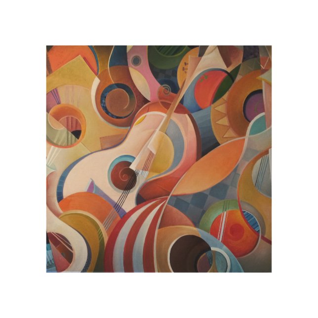 Handmade Music Abstract Painting Wood Wall Art (Front)