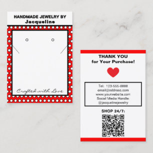 Handmade Necklace Earrings Red White Polka Dots Business Card