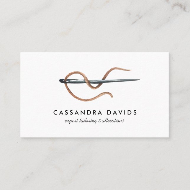 Handmade Needle & Thread | Seamstress or Tailor Business Card (Front)