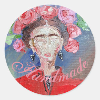 Handmade or Thank you Frida Kahlo Original Flower Classic Round Sticker