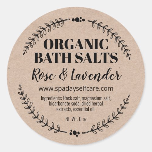 Handmade Organic Bath Salt Labels On Kraft