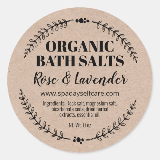 Handmade Organic Bath Salt Labels On Kraft | Zazzle.com