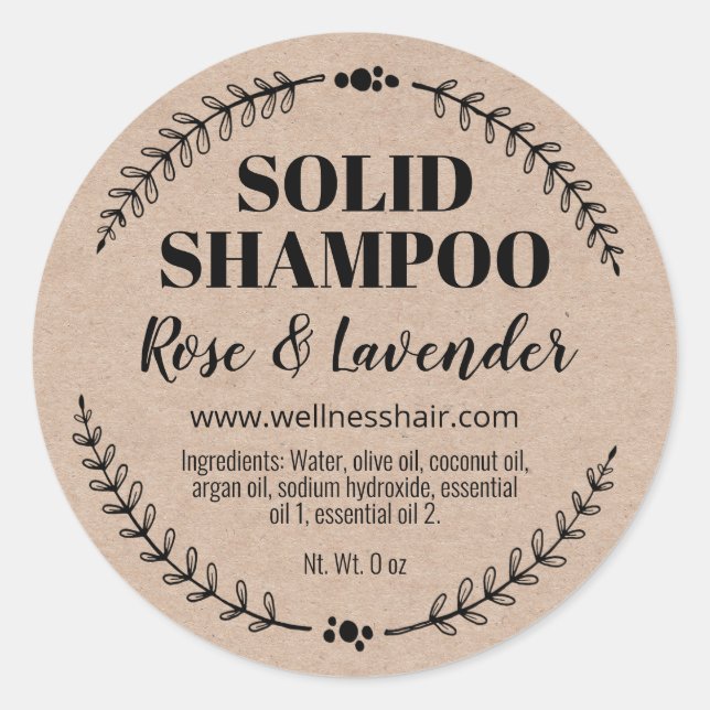Handmade Organic Solid Hair Shampoo Bar Labels (Front)
