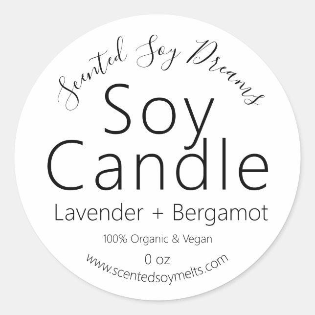 Handmade Organic Vegan Pure Soy Candle Labels (Front)