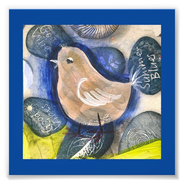 Handmade painting - collage, bocho bird photo print (Front)