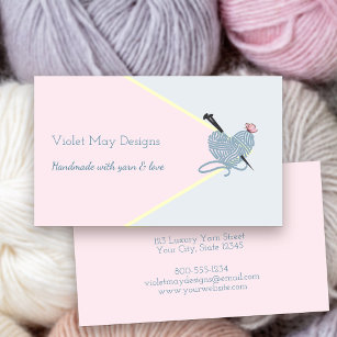 Handmade Pastel Pink Blue Knitting or Yarn Craft Business Card