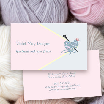 Handmade Pastel Pink Blue Knitting Or Yarn Craft Business Card by darlingandmay at Zazzle