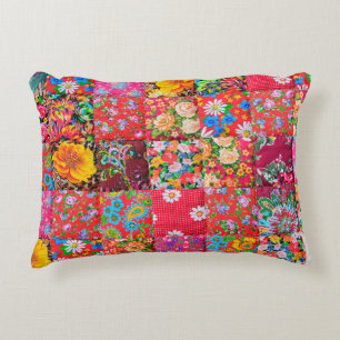 Handmade patchwork quilt with floral pattern as ba accent pillow