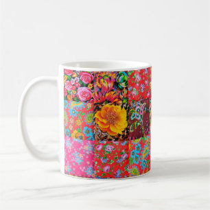 Handmade patchwork quilt with floral pattern as ba coffee mug