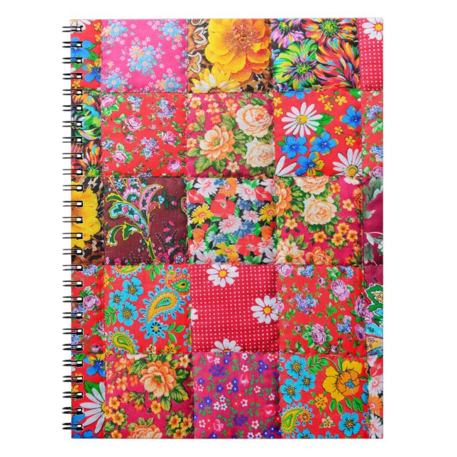 Handmade patchwork quilt with floral pattern as ba notebook (Front)