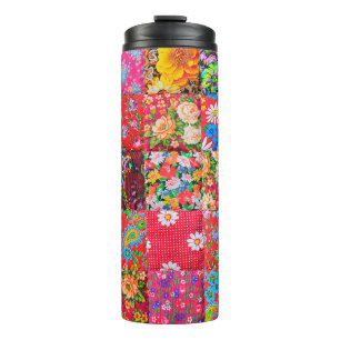 Handmade patchwork quilt with floral pattern as ba thermal tumbler