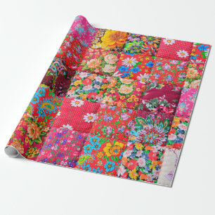 Handmade patchwork quilt with floral pattern as ba wrapping paper