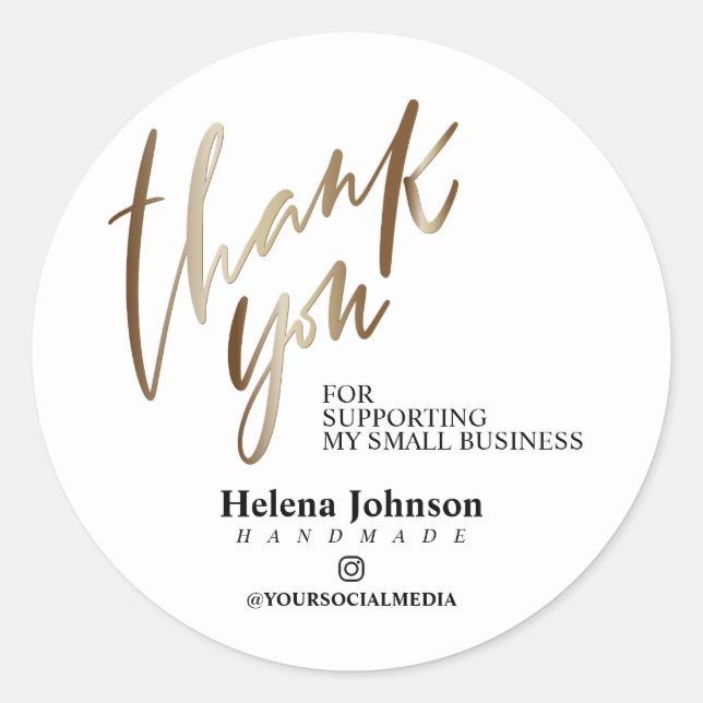 Handmade Personalized Thank you Classic Round Sticker (Front)