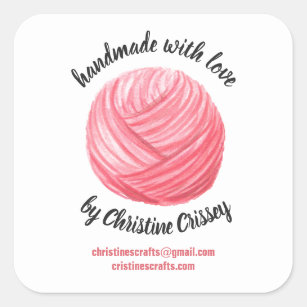Handmade Pink Yarn Crochet   Knitting Business Square Sticker