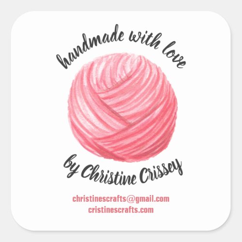 Handmade Pink Yarn Crochet  Knitting Business Square Sticker