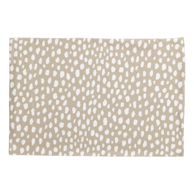 Handmade polka dot brush spots (white/tan) pillow case (Back)