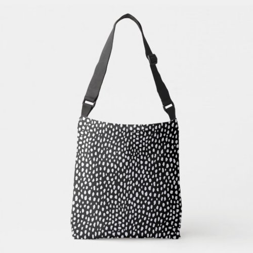 Handmade polka dot brush strokes black and white crossbody bag