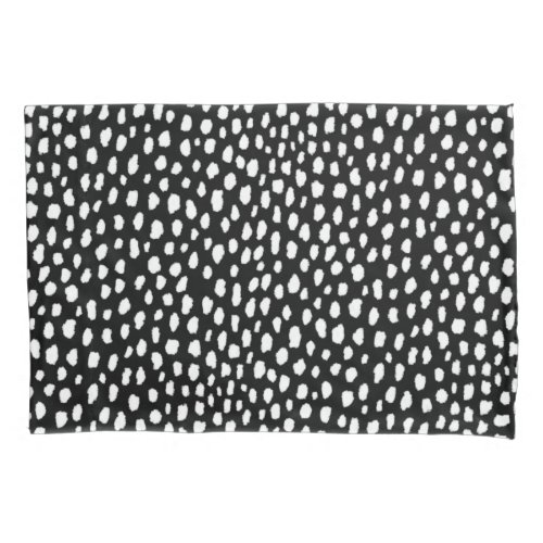 Handmade polka dot brush strokes black and white pillow case