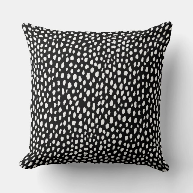 Handmade polka dot brush strokes (black and white) throw pillow (Front)