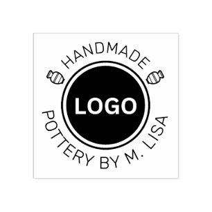 Handmade Pottery By Curved text Rubber Stamp