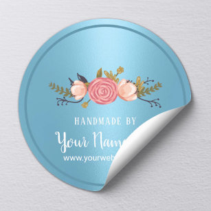 Handmade Product Floral Baby Blue Business Classic Round Sticker