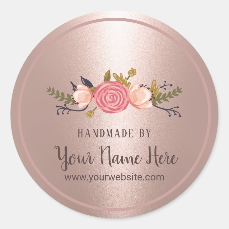 Handmade Product Floral Rose Gold Business Classic Round Sticker | Zazzle