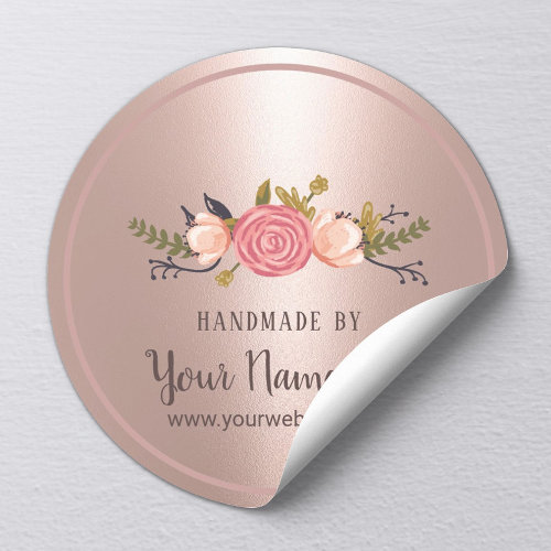 Handmade Product Floral Rose Gold Business Classic Round Sticker