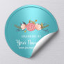 Handmade Product Floral Turquoise Business Classic Round Sticker