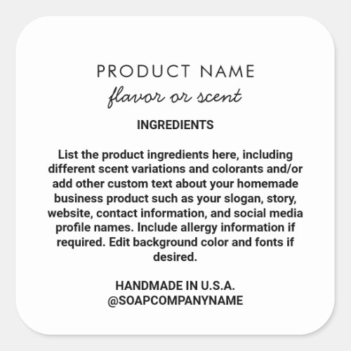Handmade Product Ingredient List Cute Label