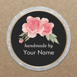 Handmade Product Modern Floral Deco Business Classic Round Sticker
