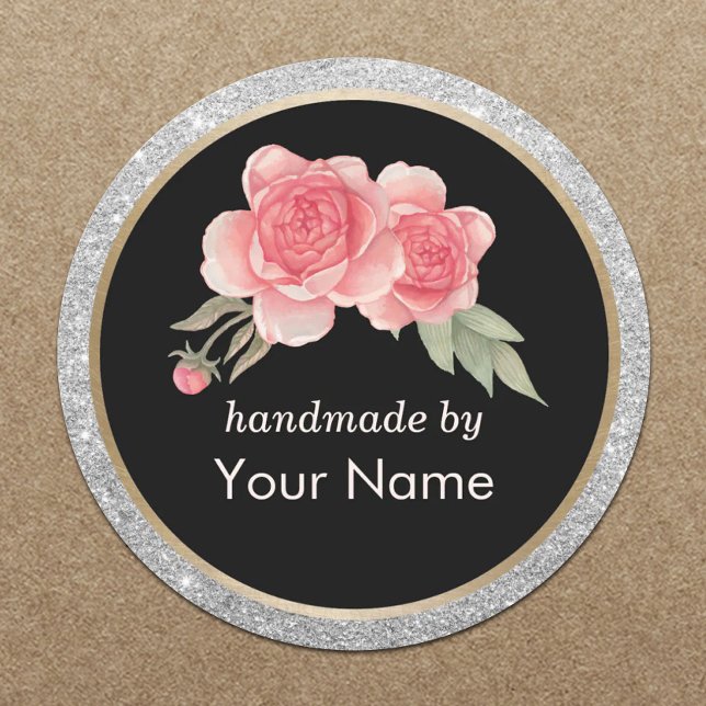 Handmade Product Modern Floral Deco Business Classic Round Sticker (Creator Uploaded)